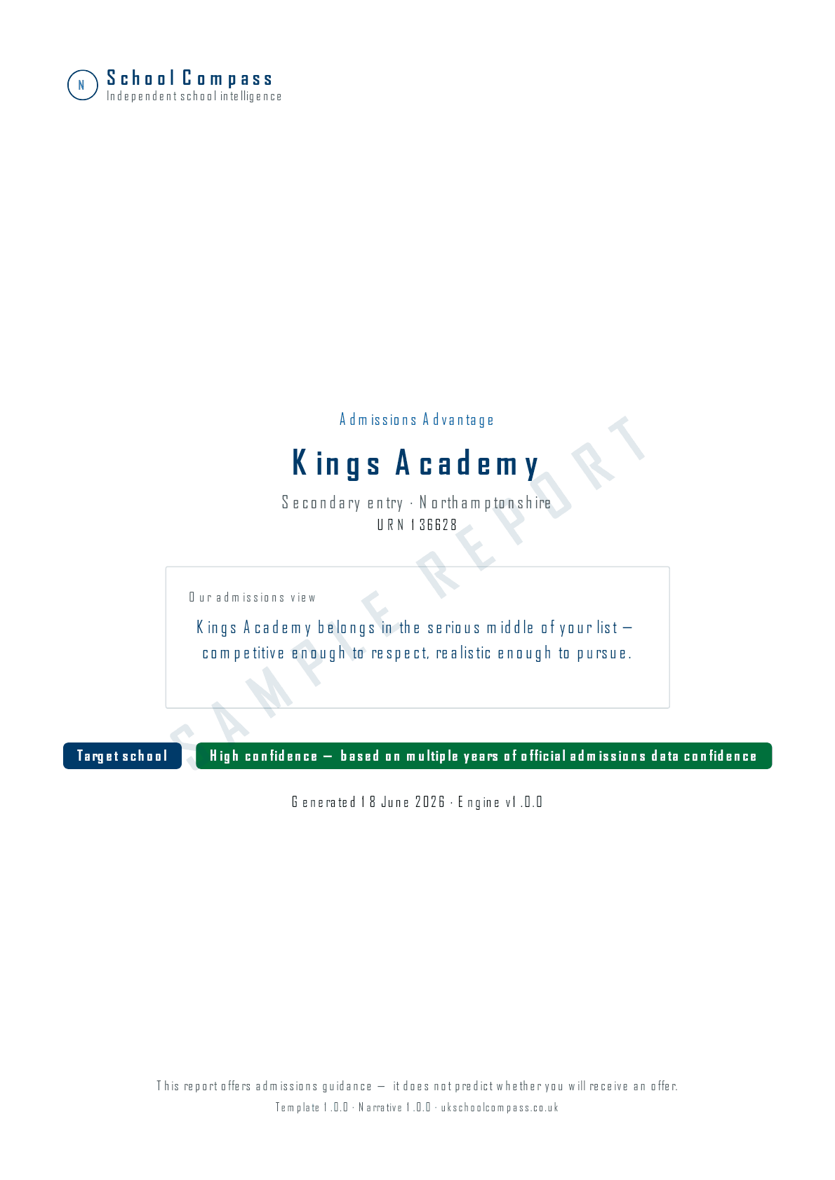 Admissions Advantage sample report cover page