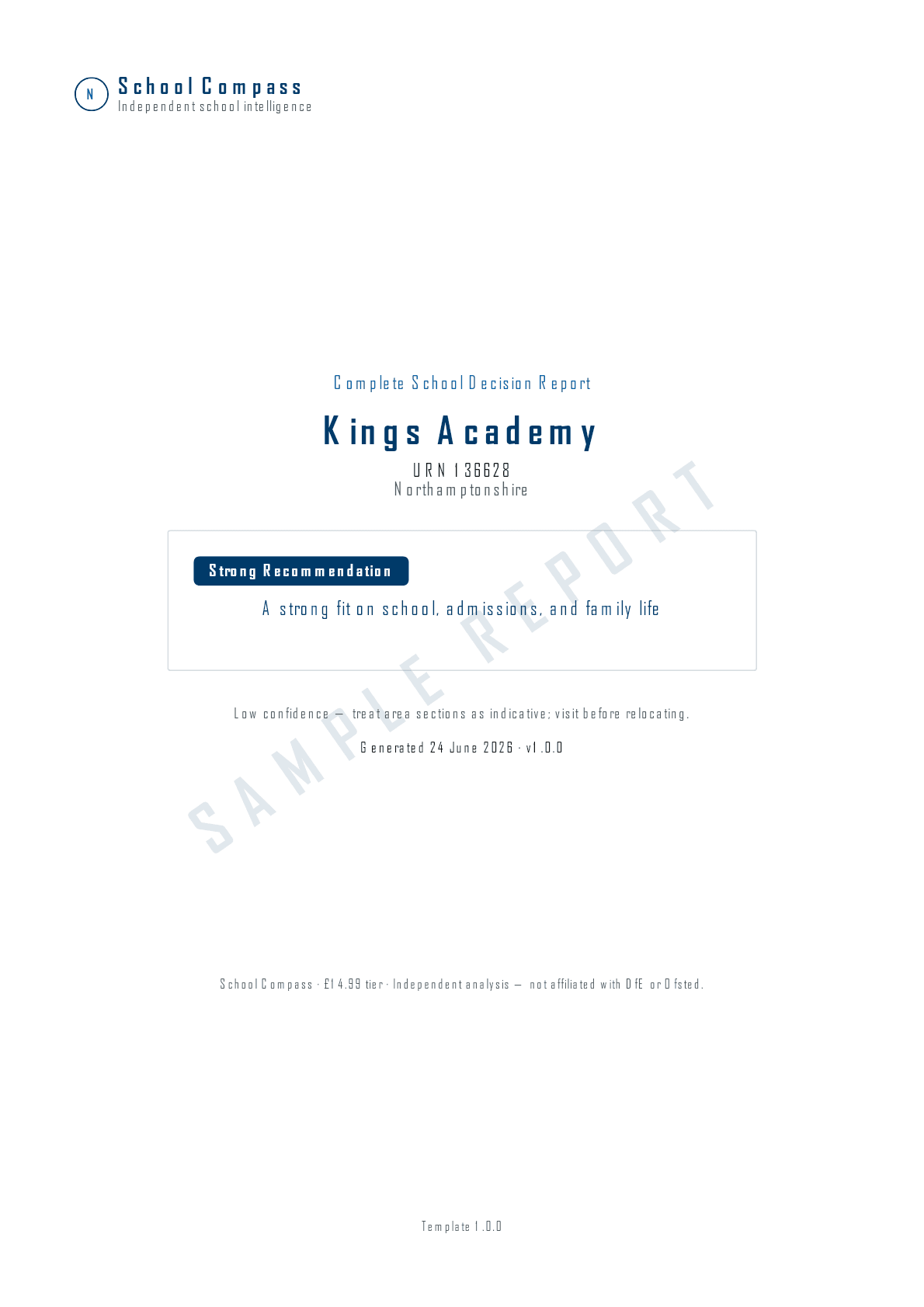 Complete School Decision Report sample report cover page